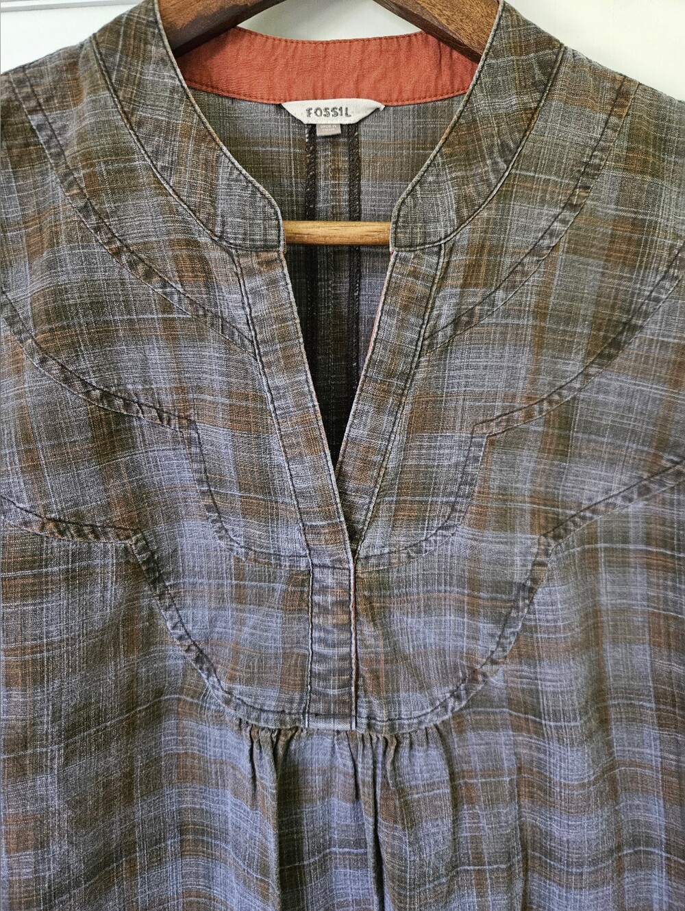 Fossil Brown Plaid Short-Sleeve Top - Picture 2 of 10